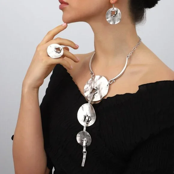 COPY - Bohemian Ring Necklace Bracelet and Earring Circle Jewelry Set - Picture 5 of 6